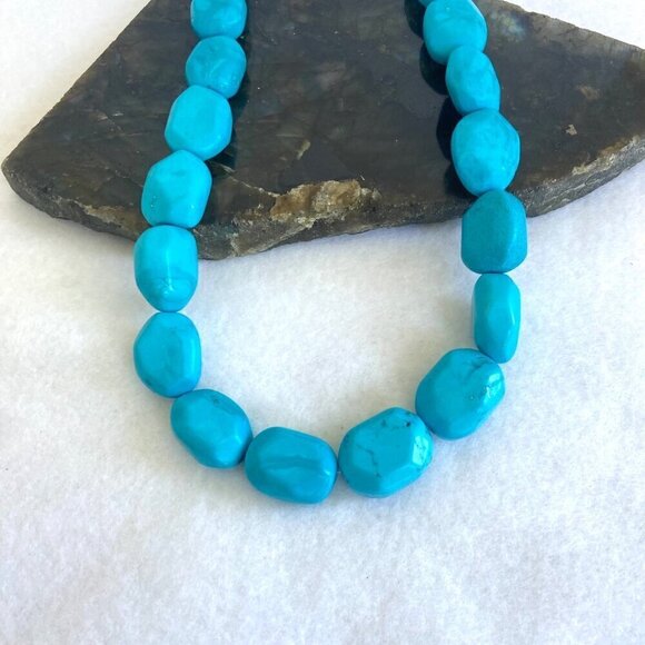 Sterling Silver 925 Southwest Style Chunky Beaded Dyed Turquoise Necklace 17.5" - Picture 7 of 16